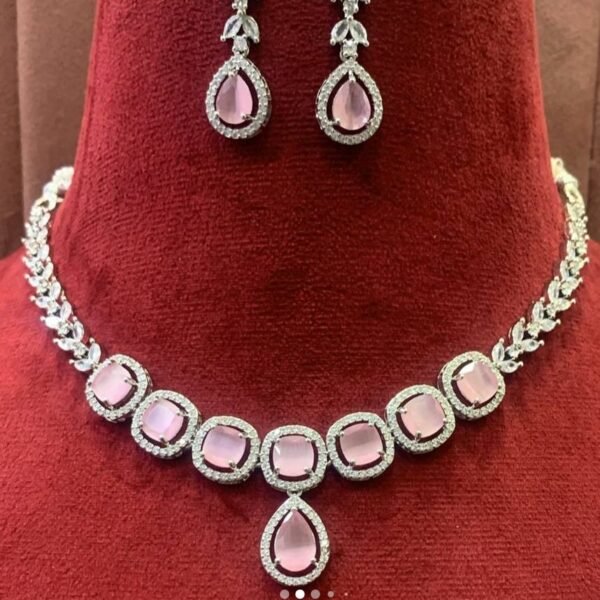 Luxury American Diamond & Pastel Stone Necklace Set with Matching Drop Earrings