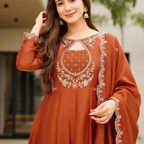 Vichitra Silk Embroidered Anarkali Kurta Set