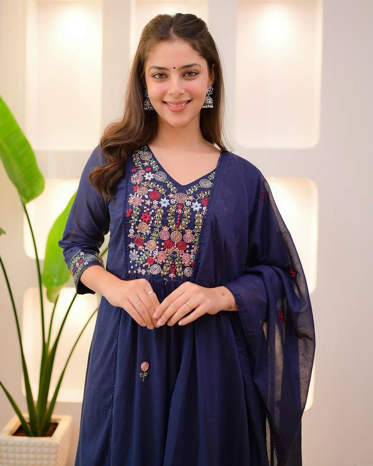 Regal Maroon Pure Cotton Embroidered Anarkali Suit Set - Image 8
